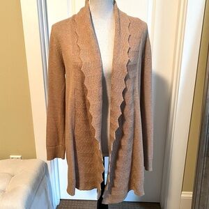 Open Cardigan in Tan Camel knit Banana Republic with zigzag trim